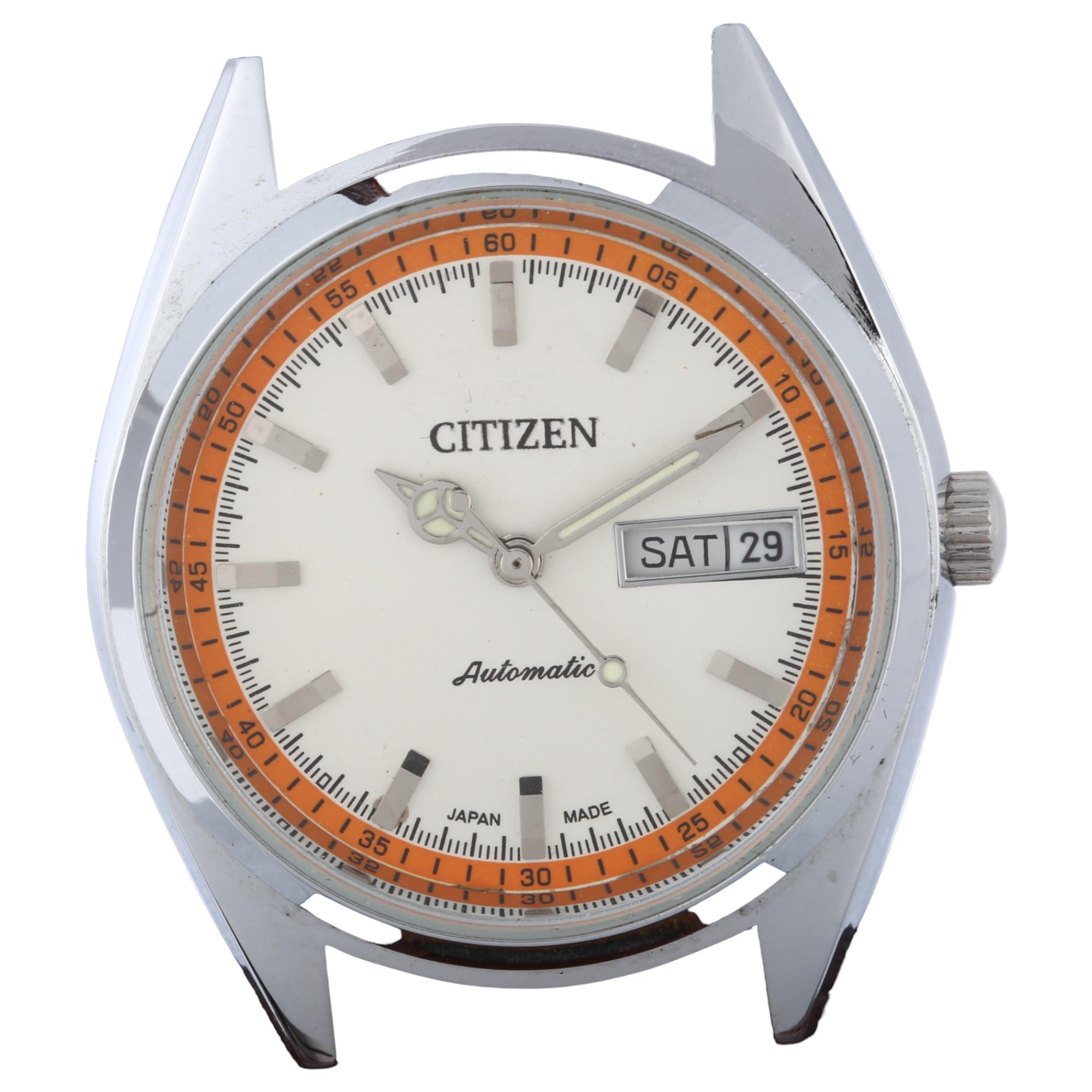 CITIZEN - a stainless steel automatic wristwatch, ref. 71-2591, orange and silvered dial with