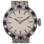 ROAMER - a lady's 9ct white gold sapphire and diamond mechanical cocktail bracelet watch, silvered