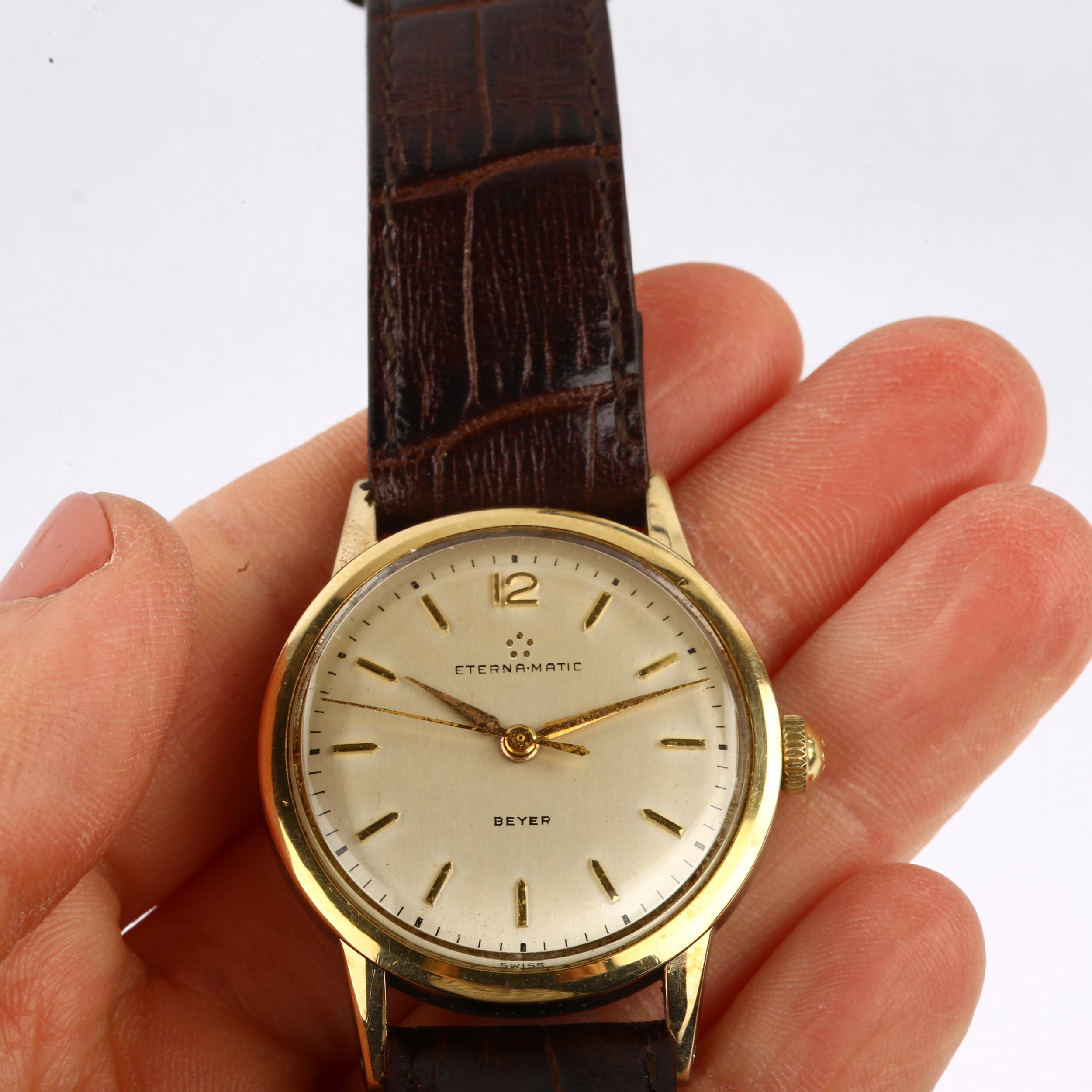 ETERNA-MATIC - a gold plated stainless steel Beyer automatic wristwatch, silvered dial with gild - Image 5 of 5