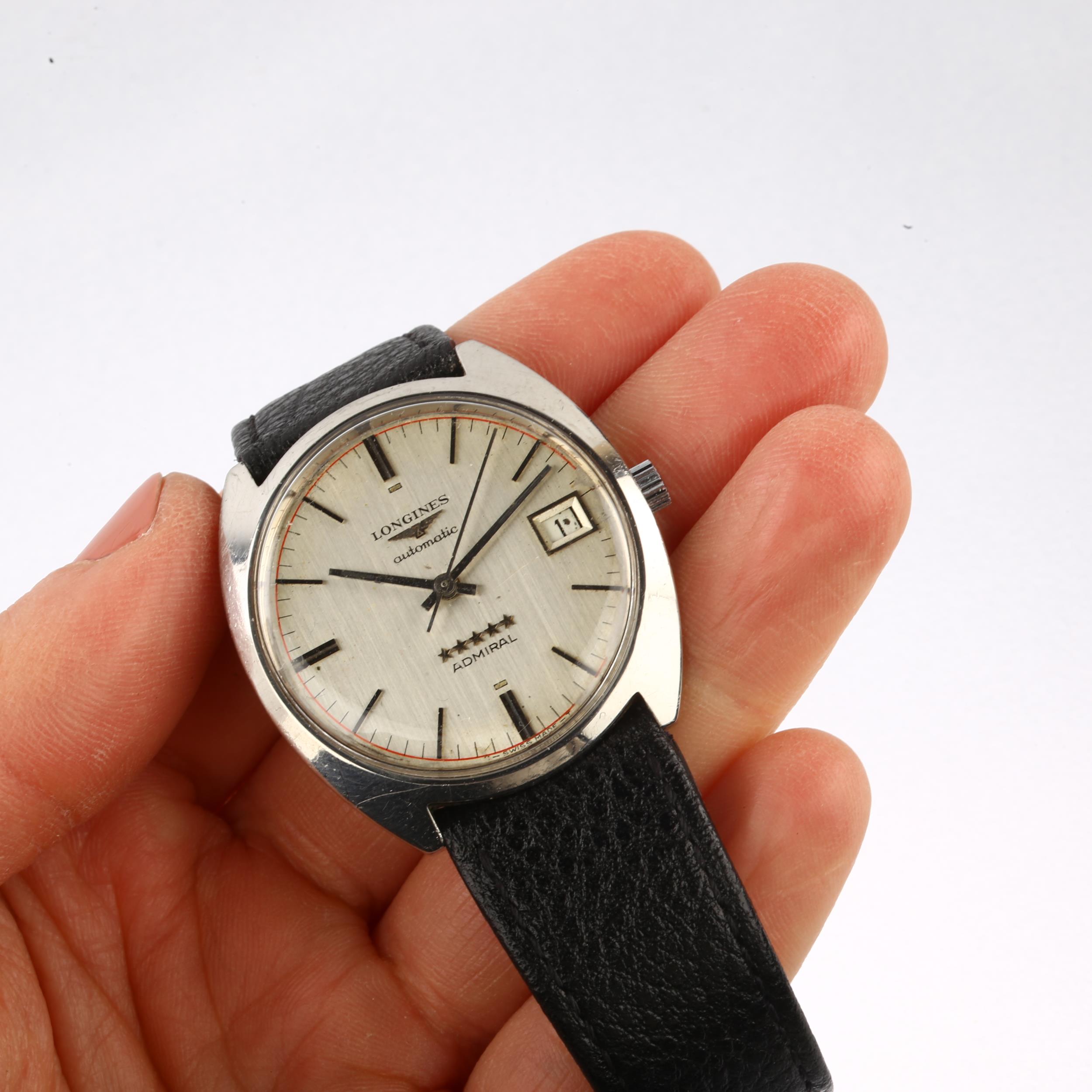 LONGINES - a Vintage stainless steel Admiral 5 Stars automatic wristwatch, circa 1970s, silvered - Image 5 of 5