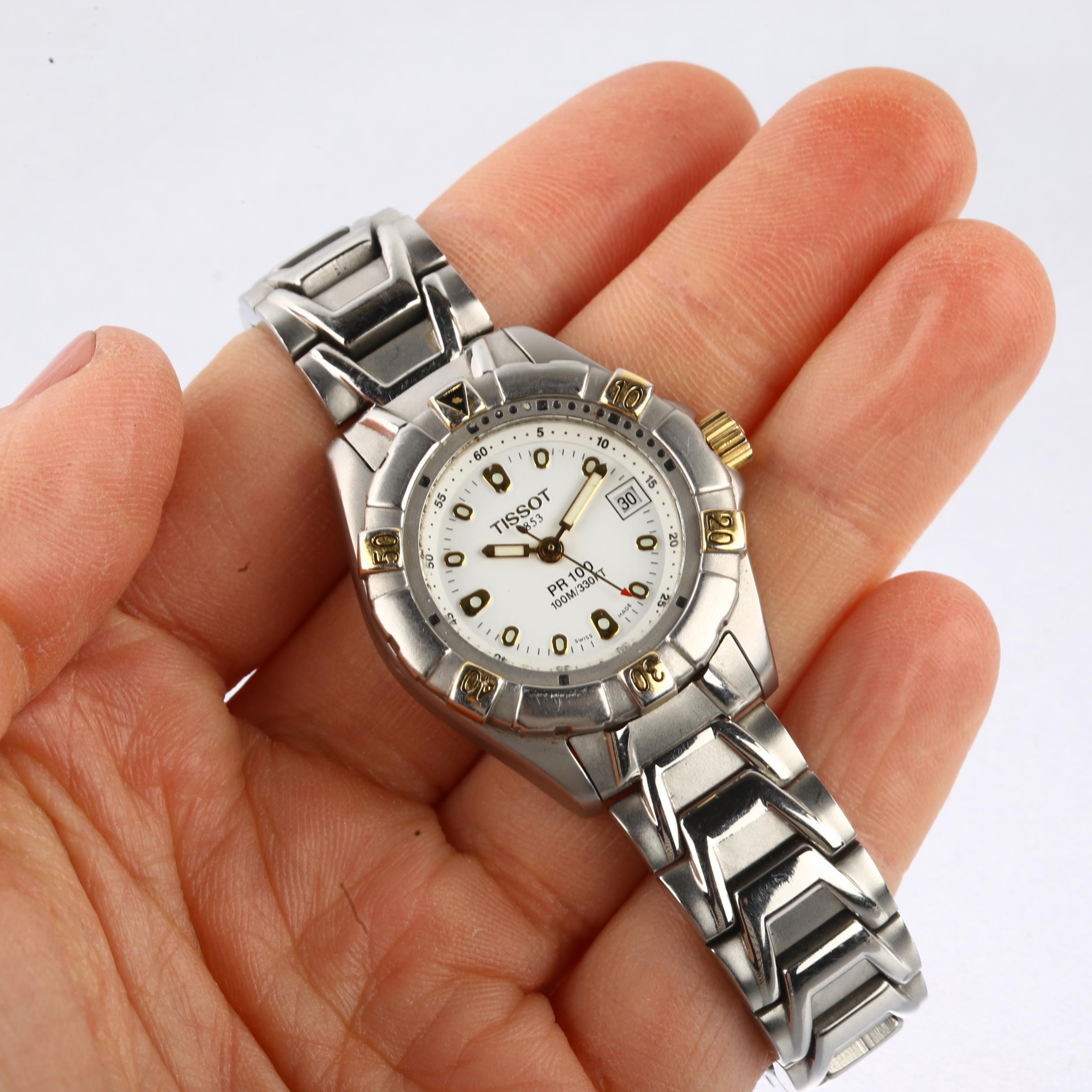 TISSOT - a lady's stainless steel PR100 quartz bracelet watch, white dial with gilt luminous dot - Image 5 of 5