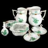 A group of Herend Apponyi Green/Chinese Bouquet pattern porcelain, including graduated pair of jugs,