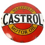 A circular convex enamel sign "Castrol" Wakefield Motor Oil, diameter 48cm