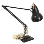 HERBERT TERRY -a mid-century black anglepoise lamp on stepped base, stamp mark to the bottom of