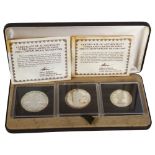 A cased set of 3 graduated silver proof Turks and Caicos Islands 1980 crown coins