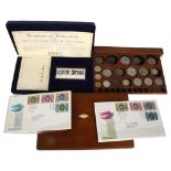 A Danbury Mint Queen's Silver Jubilee Tour Of The United Kingdom ingot, and a group of various coins