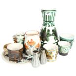 A group of various Rye Pottery, including Cinque Ports Pottery large green and white vase, 35cm,