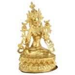 A reproduction gilt-brass Tibetan Buddha, height 36cm