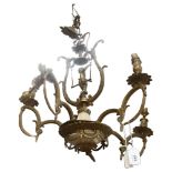 A cast gilt-metal 5-branch chandelier with cherub support, 53cm across