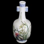 A Chinese famille rose porcelain arrow bottle vase, hand painted and enamelled decoration, with