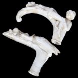 2 Art Deco French porcelain erotic walking cane handles, length 10cm (2)