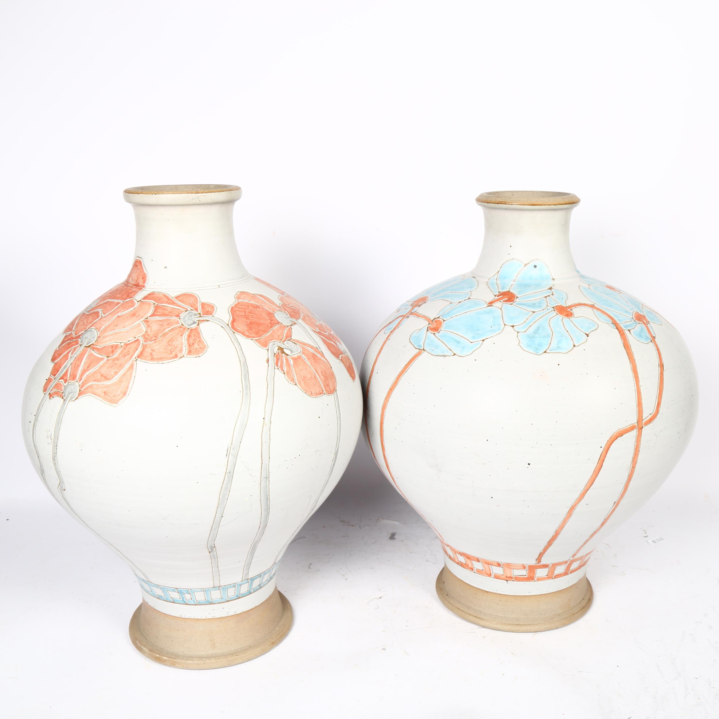 MICHAEL HAWKINS - 2 large Studio pottery vases of baluster form, with sgraffito decoration, with - Bild 2 aus 2