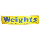 An early 20th century tin sign 'Weights' Cigarettes For More Pleasure, length 147.5cm