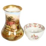 ROYAL DOULTON - a painted vase with cottage design, 13cm, and a 19th century English tea bowl (2)