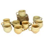 Ray Finch for Winchcombe Pottery, a set of 9 stoneware cups and saucers, pottery and makers mark