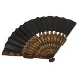 A Chinese Mandarin gilded black lacquer mourning fan, circa 1880, length 28.5cm