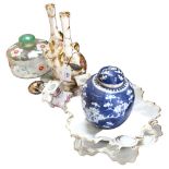 Limoges oyster plates, a ginger jar, a pair of Bonn vases (1 A/F), agate, and a painted glass dish