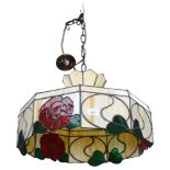 A Tiffany style lead and coloured glass ceiling light shade, with red rose decoration, diameter 44cm