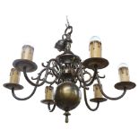 A Dutch style 6-branch brass chandelier