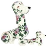 A large Italian dog with painted floral decoration, 43cm, and matching small dog