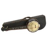 A Vintage stained wood 4-string banjo ukulele, in Vintage hardshell carry case, case, including