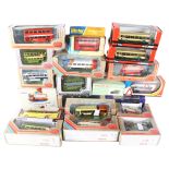 A boxful of various diecast vehicles, mostly bus-related in nature, including Mini Corgi, The