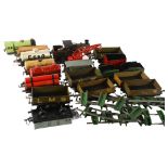 A quantity of Hornby tinplate O gauge commercial goods wagons, locomotives and tender, including