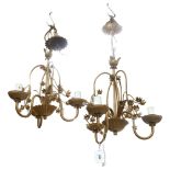 A pair of gilt-metal 3-branch chandeliers, with floral decoration, 34cm across