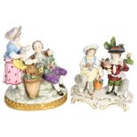 A Dresden group with garland, height 13cm, and another German porcelain group, figures with sheep,