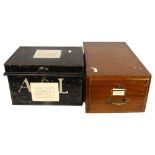 Cash tin and a Vintage oak filing drawer