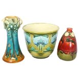 MINTON LTD - a group of 3 Victorian Minton's Secessionist pottery pieces, including flower vase