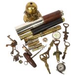 3 telescopes, including 1 by W Youle, Leadenhall Street London, corkscrews, bottle openers and