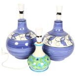 A pair of Cinque Ports Pottery Rye blue and white table lamps, height 37cm, and an Iden Pottery