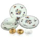 4 Limoges porcelain plates, with floral decoration, matching sauce boat, and 3 Clair De Parfum pots