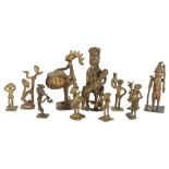 11 West African cast-bronze Benin style figures, largest height 11cm