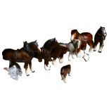 A group of 7 Dray horses, including Beswick and Sylvac, tallest 29cm
