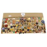A large collection of various badges, including Black Rat Polegate Traffic Police, Rupert the