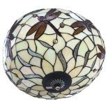 A Tiffany style ceiling light bowl, with leadlight dragonfly decoration, 50cm across approx