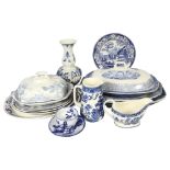 Victorian and other blue and white transfer printed dinnerware, including tureen and meat plates,