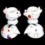 ROSEMARY BENEDIKT for VILLEROY & BOCH - a pair of stylised cat design egg cups, and a pair of