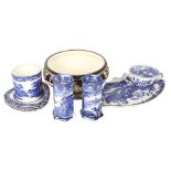 A pair of Cauldon blue and white vases, 11.5cm, Willow pattern plates, a Victorian Imari style
