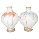 MICHAEL HAWKINS - 2 large Studio pottery vases of baluster form, with sgraffito decoration, with