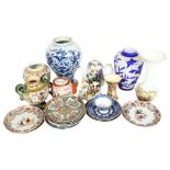 A group of Oriental and other ceramics, an Italian Maiolica pot, a Continental milk glass vase,