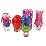 A group of 5 Vintage Art glass vases, including a heavy amethyst vase with twist design, 23cm