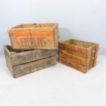 Three vintage bottle crates, labels for Schweppes, Fremlins and Sutton & Kirkman. Largest 54x29x37cm
