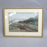 George Crozier, watercolour circa 1900, ploughing scene, signed, 34cm x 51cm, framed Good condition,