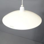 A vintage aluminium pendulum Light Studio lamp by Horn, makers label, diameter 36cm Good overall