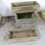 A Woodlodge products concrete garden pot 42x33cm and a pair of concrete brick design planters