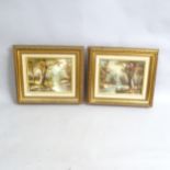 Cafier, pair of oils on canvas, woodland scenes, 33cm x 38cm, gilt-framed