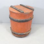 A Japanese painted elm barrel. 55x64cm.